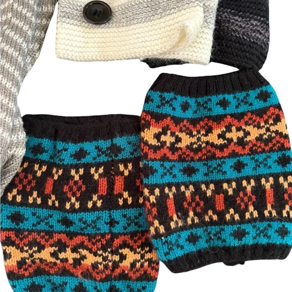 3Pr Lot Winter Boot Sweater Socks One Size Buttons Aztec Chevron Striped